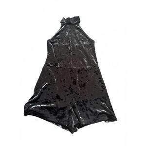 June & Hudson Black Crushed Velvet Halter Romper Shorts Y2K Size S
